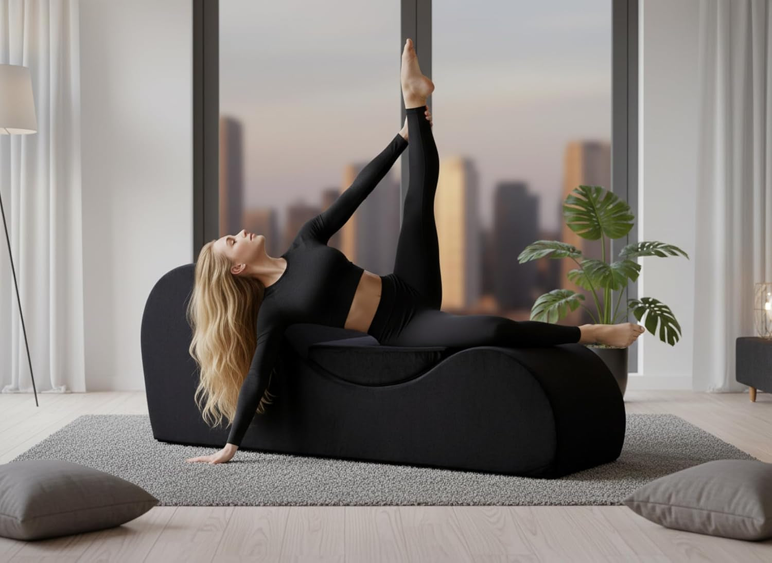 Flowline Yoga Chaise Lounge Chair for Stretching, Relaxation & Exercise, Ergonomic Design with High-Density Foam Core & Removable Machine-Washable Cover, Black