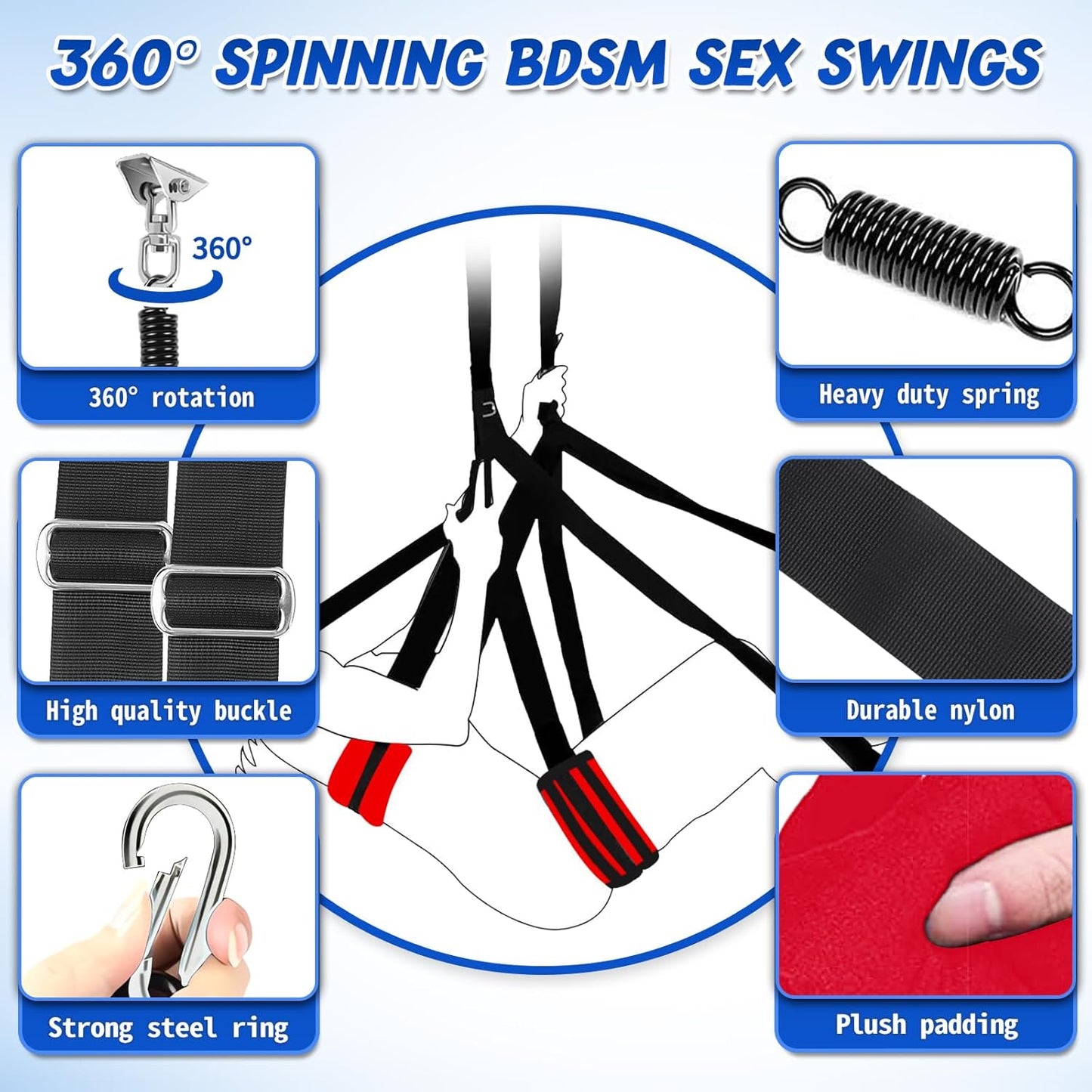 Upgraded BDSM Sex Swing 360° Spinning Ceiling Sex Swings Indoor Sling with Soft Widened Padding, Adjustable Sex Straps, Sturdy Hardware Buckle, Bondage Swing Sex Toys for Couples Men Women