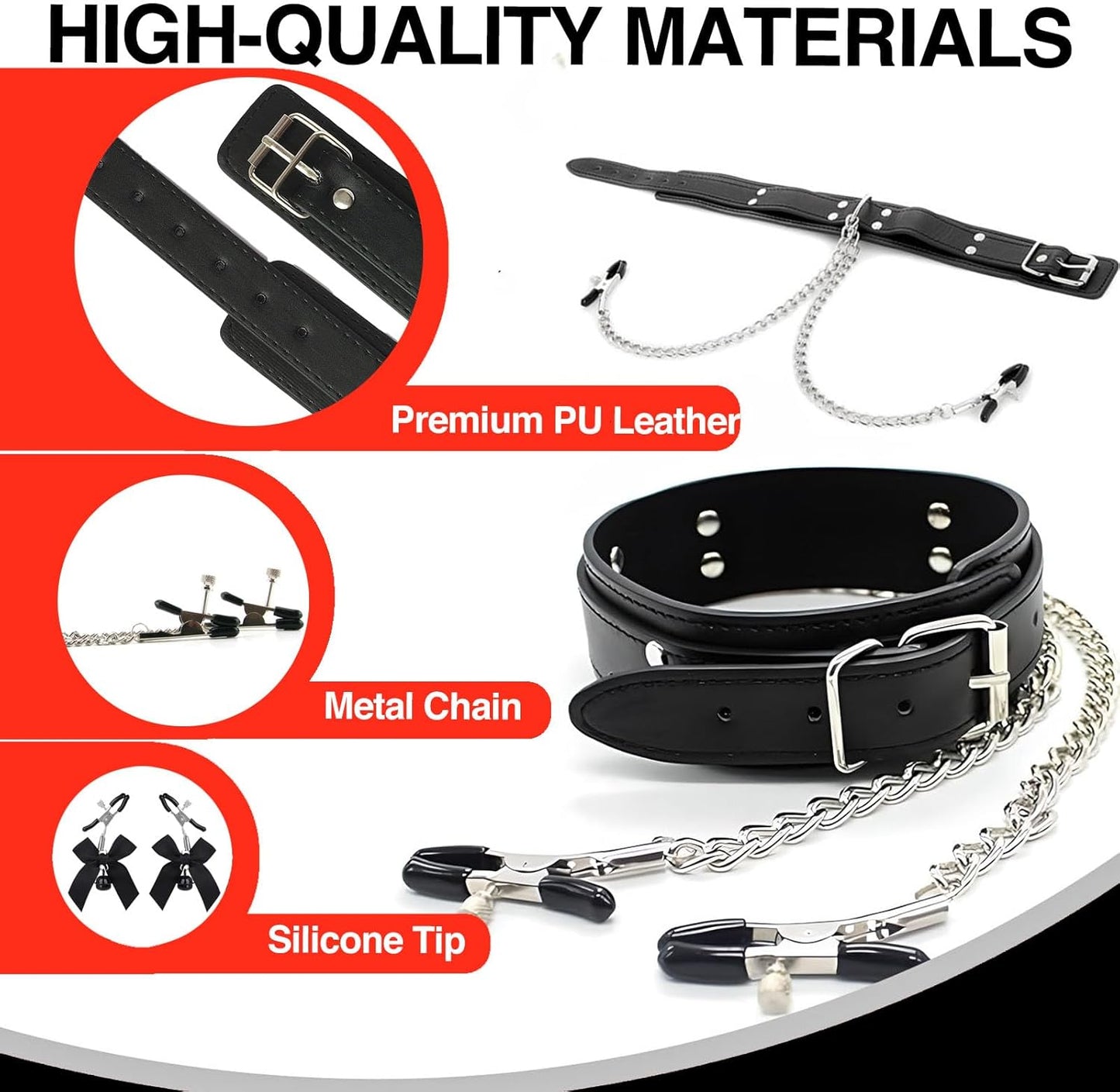 BDSM Bondage Nipple Clamps Collar Set Sex Toys, Nipple Stimulation Adjustable Nipple Clamp Metal Chain with 2Pcs Bow Nipple Clips Jewelry with Bell for Adult Play Toy Solo or Couple Kinky Pleasure