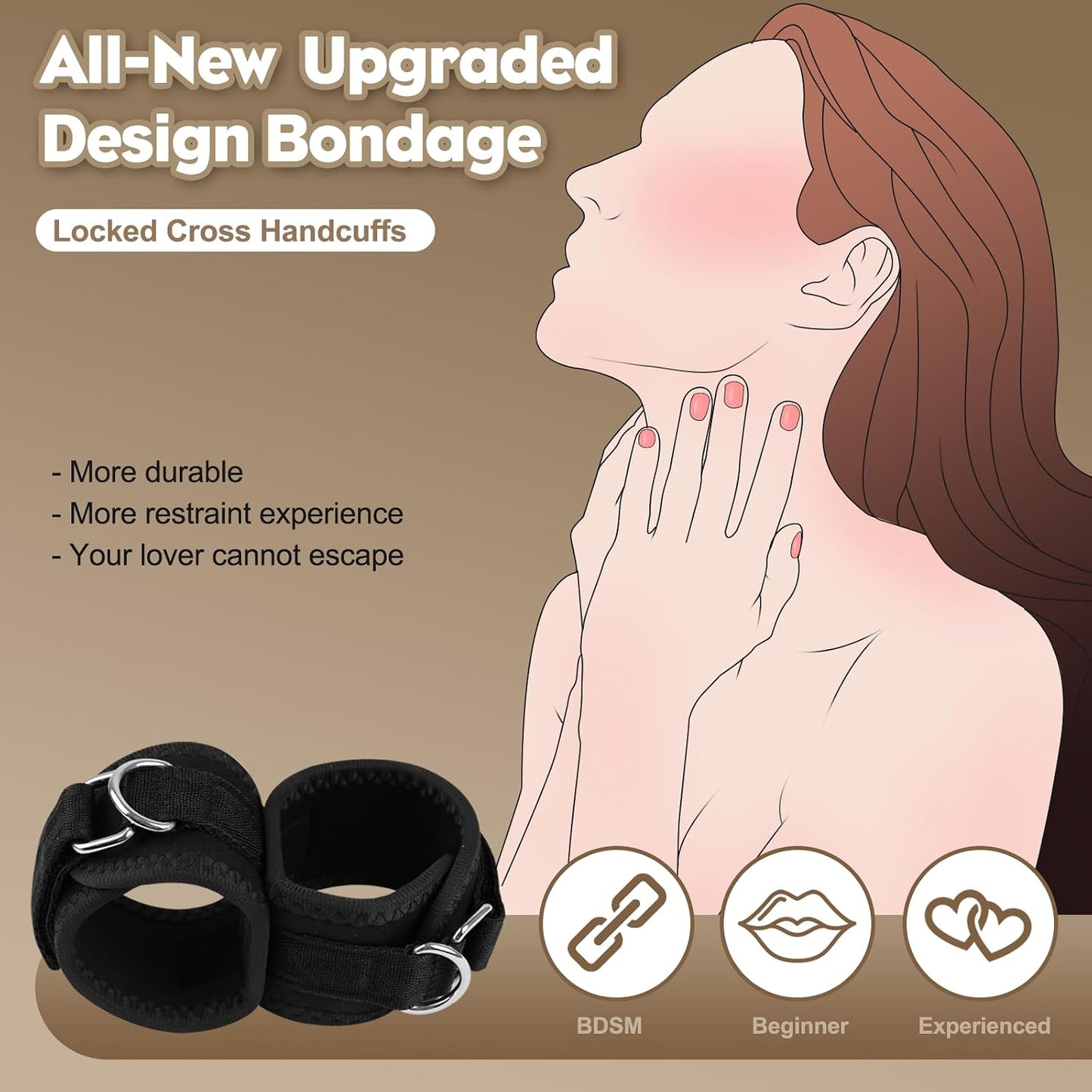 Bound & Ready Adjustable Connected Bondage Cuff Set for Couples | Padded Restraints