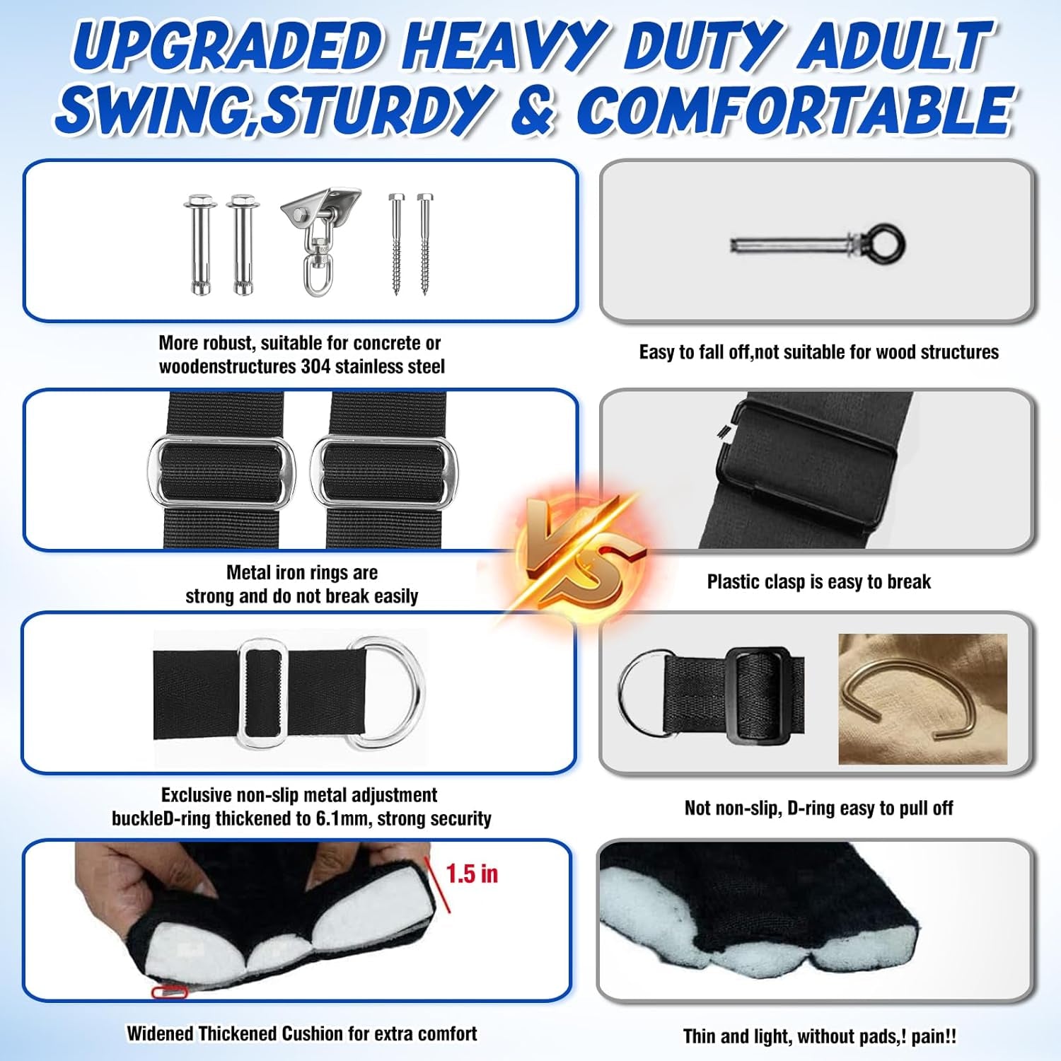 360 Degree Spinning Ceiling Sex Swing BDSM Toys Sex Swings with Premium Paint Stand Widened Comfortable Cushion Adjustable Straps Hardware Buckle, BDSM Bondage Swing Set for Couples Adults