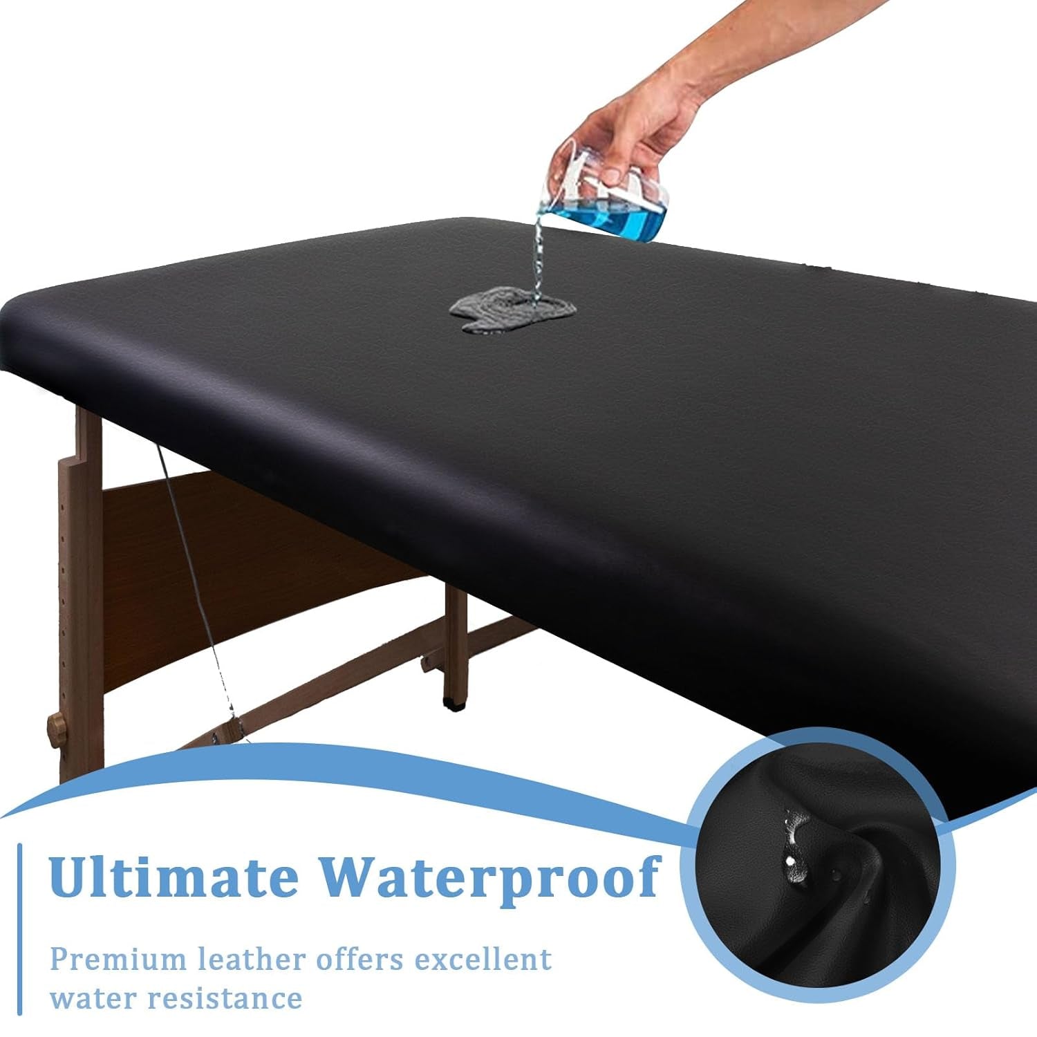 Leather Massage Table Cover Protector Wipeable Massage Table Cover Fitted Replacement Sheet Covers for Massage Bed/Spa Bed/Lash Beds, Fits 28-32" Wide (Black, 1Pcs)