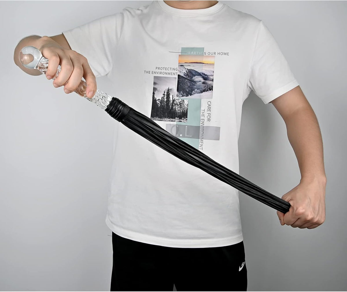 ColdShadow Leather Flogger with Glass Wand Handle for Dual Play