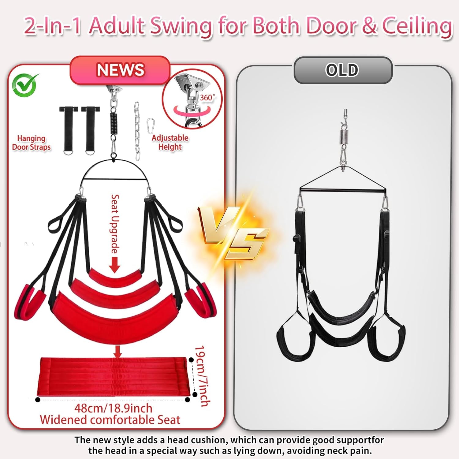 Sex Swing BDSM Sex Toys 360° Spinning Indoor Ceiling Sling with Premium Paint Stand Widened Thick Comfortable Padded Swing, Adjustable Hanging Door Sex Swing Set for Couples Adult