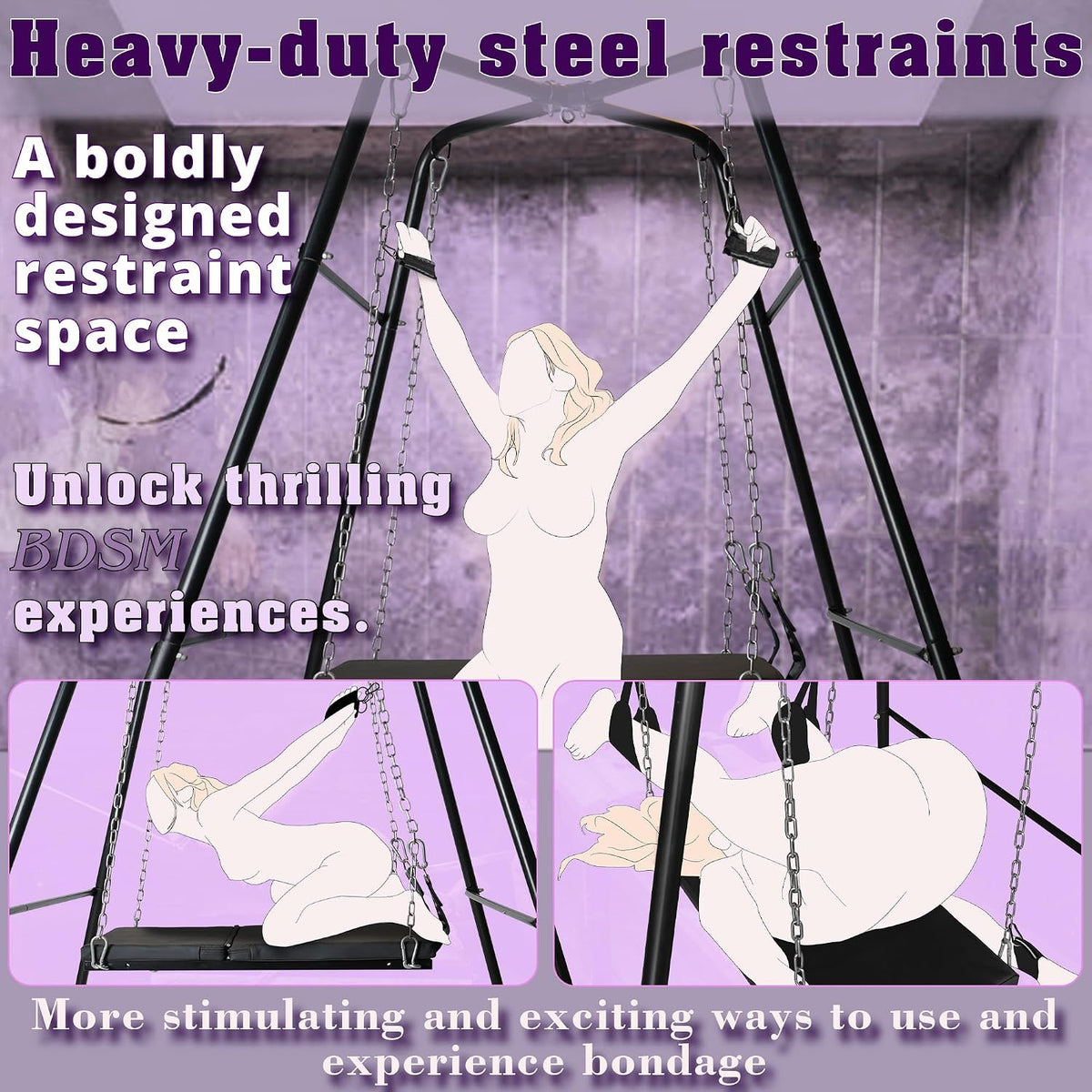 NoirSuspension Freestanding Sex Swing with PU Leather Sling and Bondage Cuffs