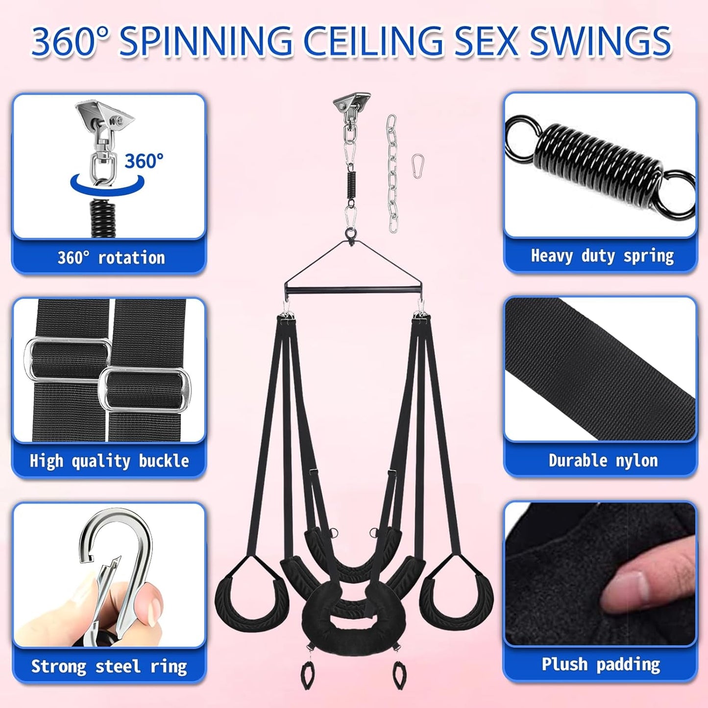 Sex Swing, 360 Degree Spinning Indoor Ceiling Swing BDSM Sex Toys Set with Premium Paint Stand Widened Thick Pad Comfortable Pillow Swing for Couples