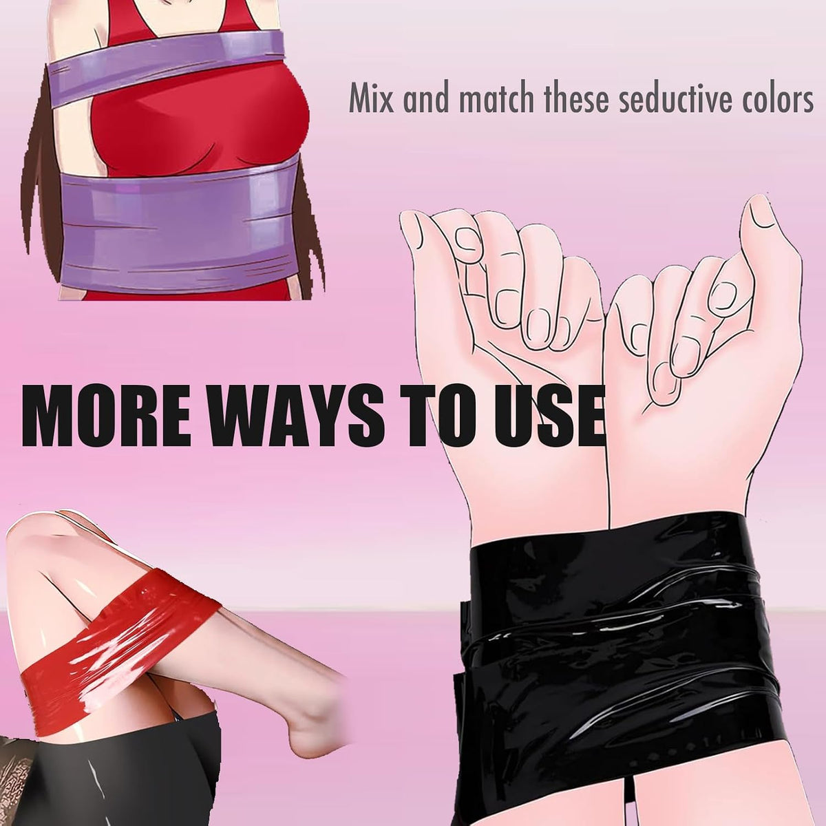 DarkWrap Reusable Bondage Tape Set with Silk Blindfold, 3 Rolls