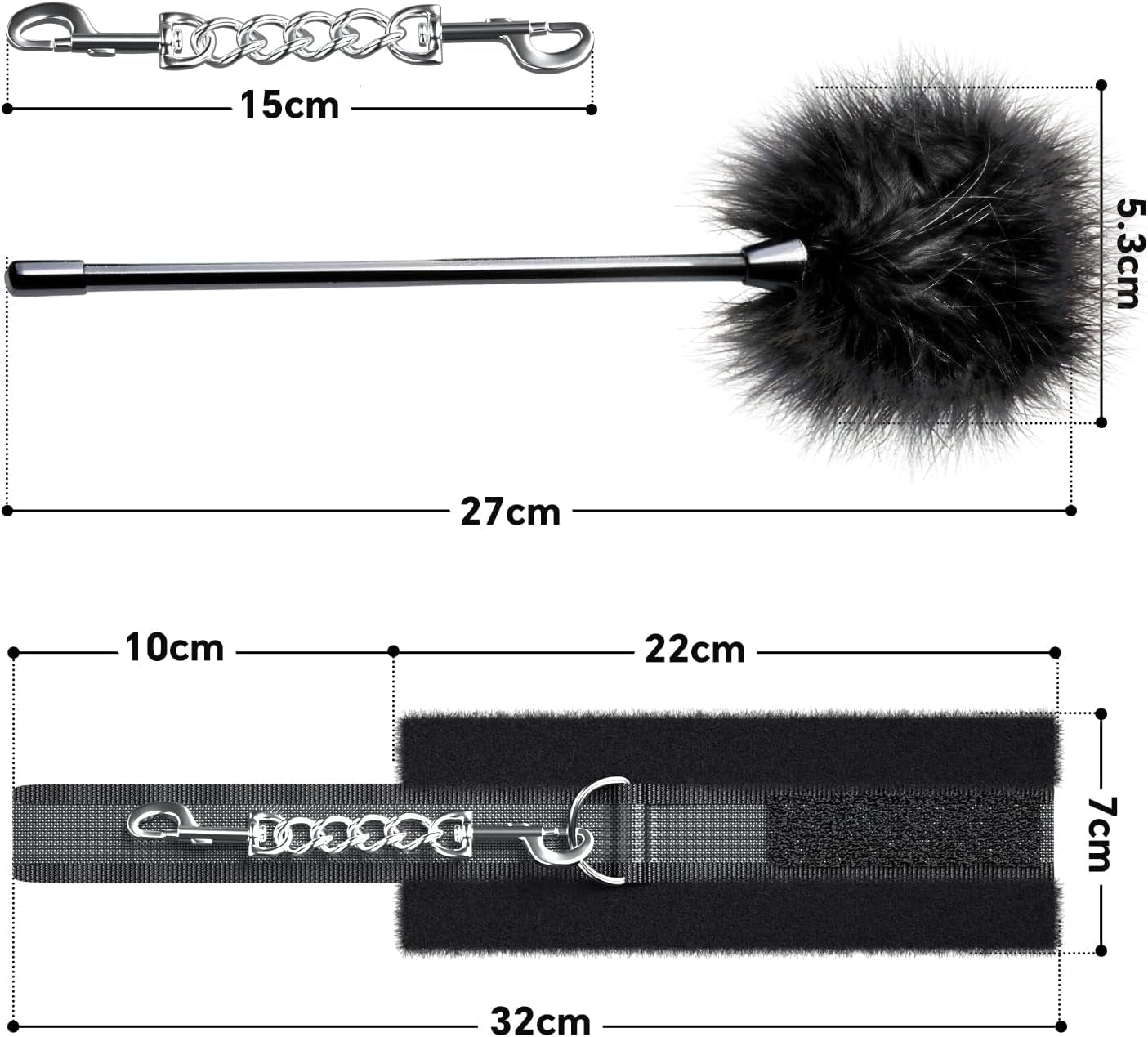 SlateBind BDSM Handcuff & Feather Tickler Set | Soft Sex Restraints