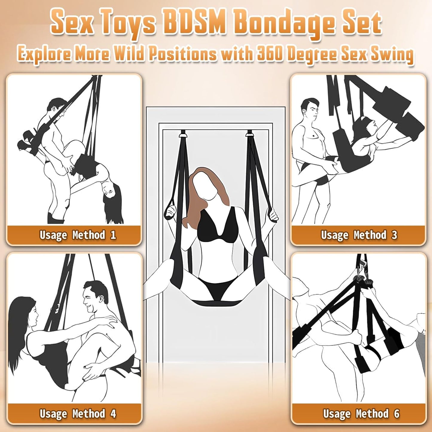 Sex Swing 360° Spinning Indoor Ceiling with Premium Stand, Super Widened Comfortable Seat, BDSM Sex Toys Set for Adults