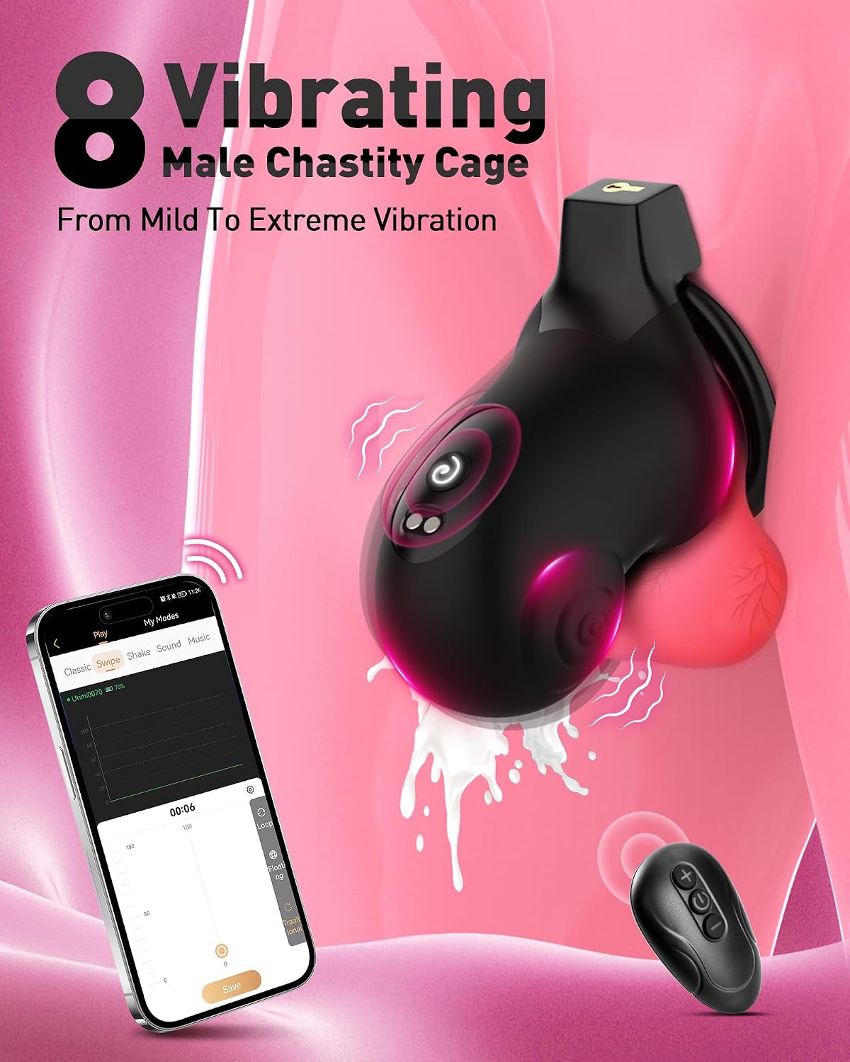 DarkKeeper App-Controlled Vibrating BDSM Chastity Cage with 4 Rings