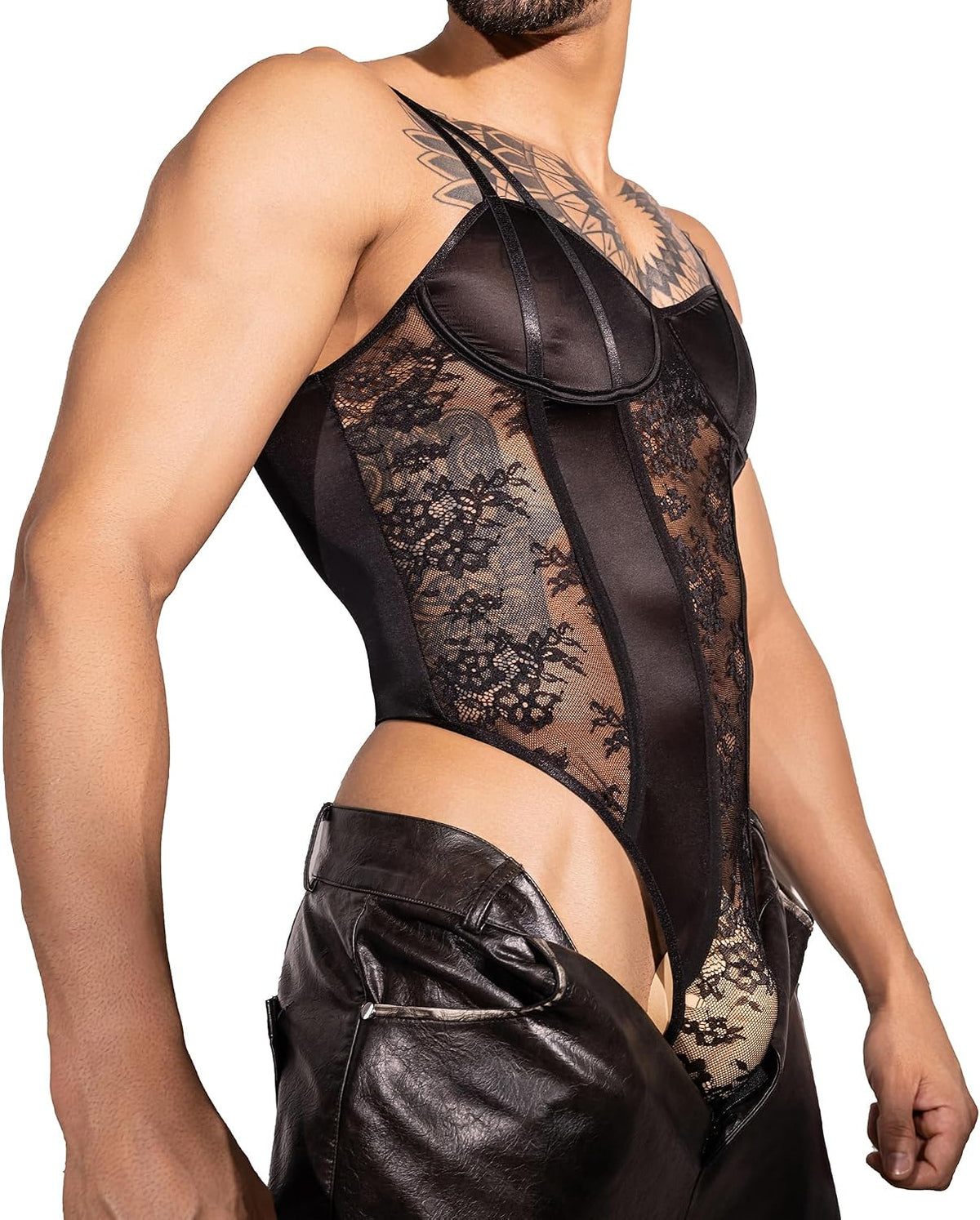 NightSheer Men's Lace Bodysuit | BDSM Roleplay Lingerie