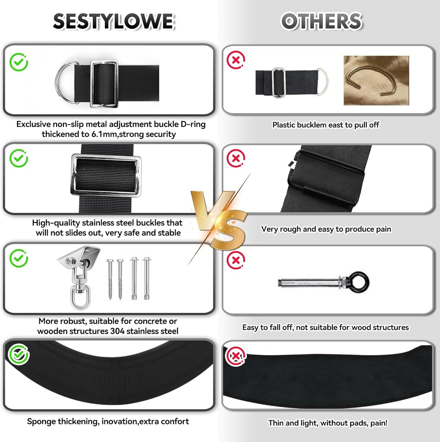 Sex Swing for Couples, 2-In-1 Door & Ceiling Sex Toys with 360° Rotation, Widened Padded Seat & Adjustable Straps for Ultimate Support (Black)