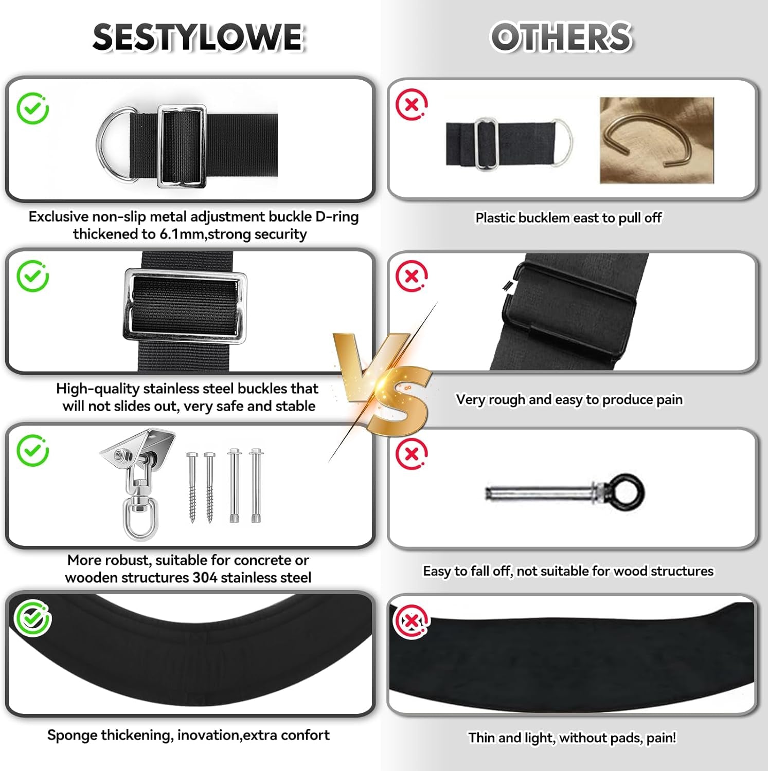 Sex Swing for Couples, 2-In-1 Door & Ceiling Sex Toys with 360° Rotation, Widened Padded Seat & Adjustable Straps for Ultimate Support (Black)