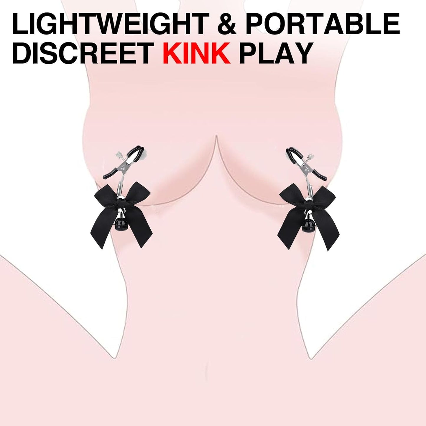 BDSM Bondage Nipple Clamps Collar Set Sex Toys, Nipple Stimulation Adjustable Nipple Clamp Metal Chain with 2Pcs Bow Nipple Clips Jewelry with Bell for Adult Play Toy Solo or Couple Kinky Pleasure