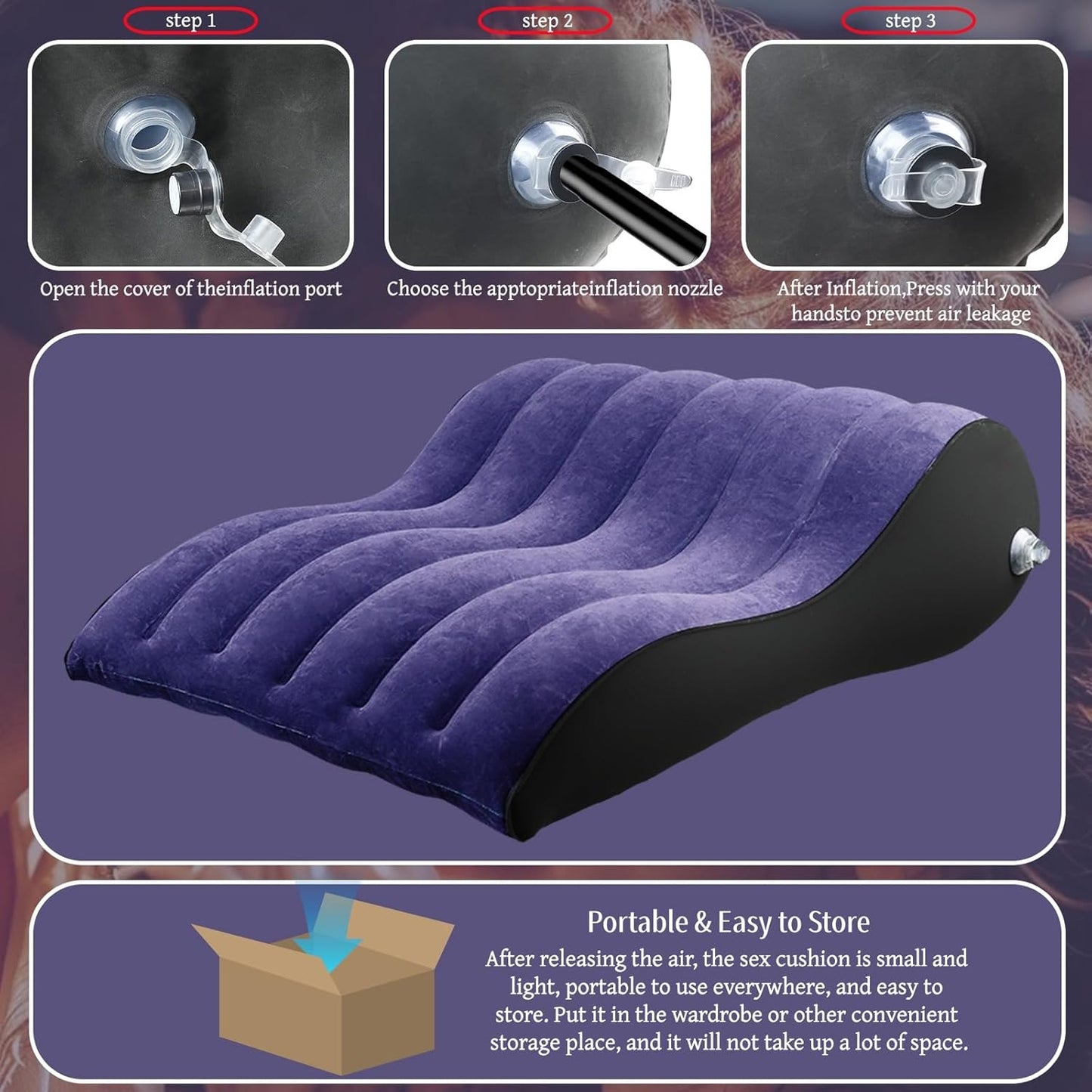 Inflatable Sex Cushion PVC Flocking Sex Pillow Chair for Couples Positioning, Body Support Pillow with S-Curve Design for Deeper Position, Portable Travel Pillow