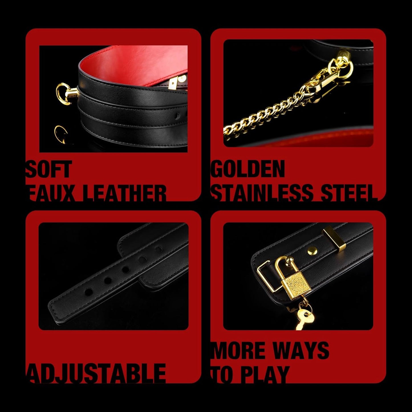 Lockable Sex Bondage BDSM Kits with Suitcase, 7 Pcs Leather Adjustable Restraints Set with Small Lock and Keys,Adult Sex Toys for Couple Beginner SM Game Play