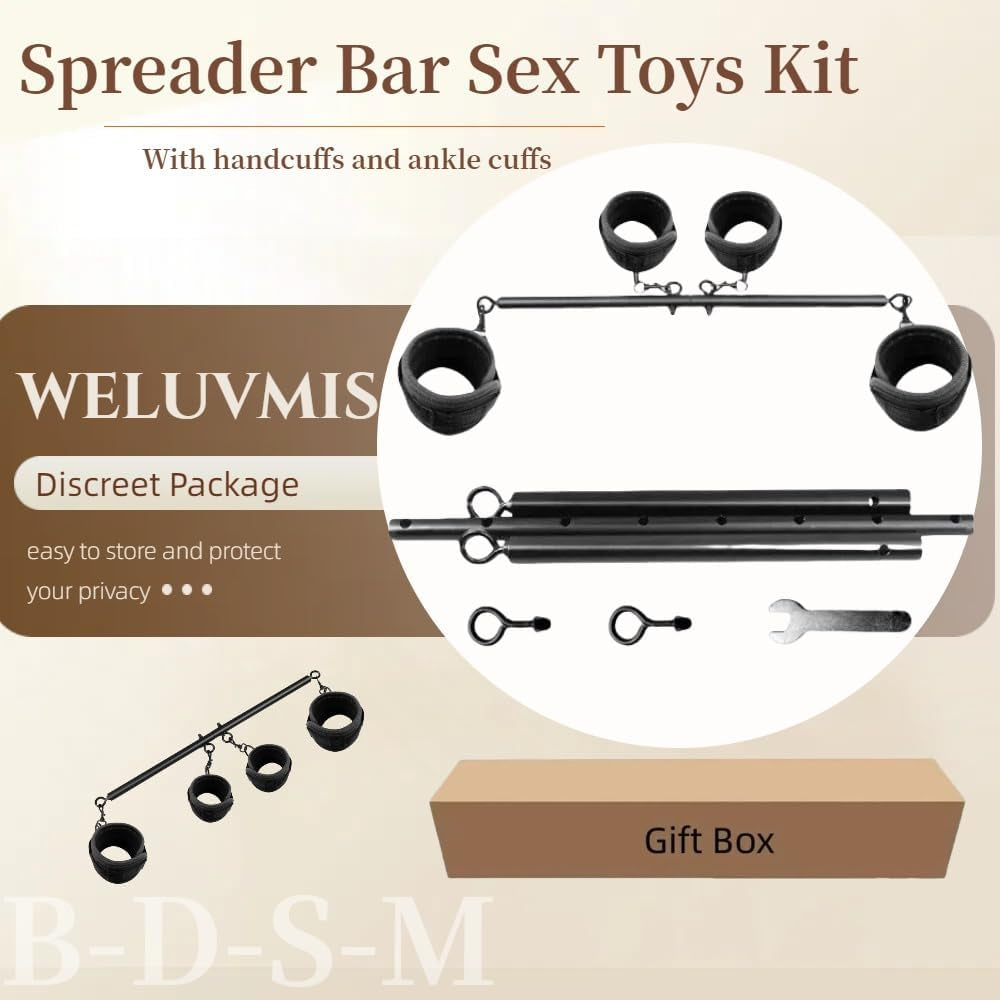 Spreader Bar Sex Toys Sex Furniture Restraints with Handcuffs Ankle Cuffs BDSM Bondage Set for Couples Adults SM Games Sex Play Adjustable and Detachable 22-36 Inch (Black)