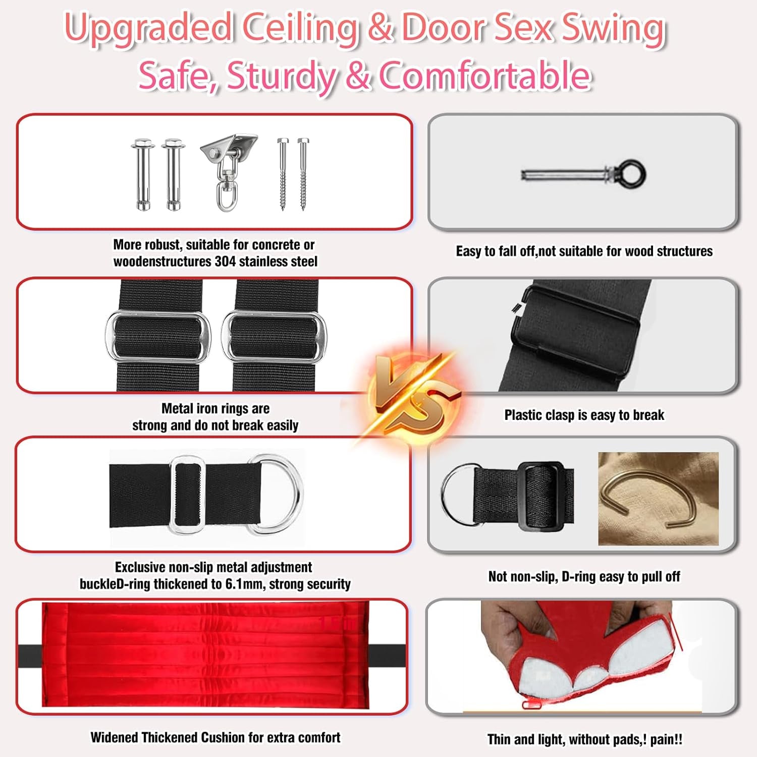 Sex Swing BDSM Sex Toys 360° Spinning Indoor Ceiling Sling with Premium Paint Stand Widened Thick Comfortable Padded Swing, Adjustable Hanging Door Sex Swing Set for Couples Adult