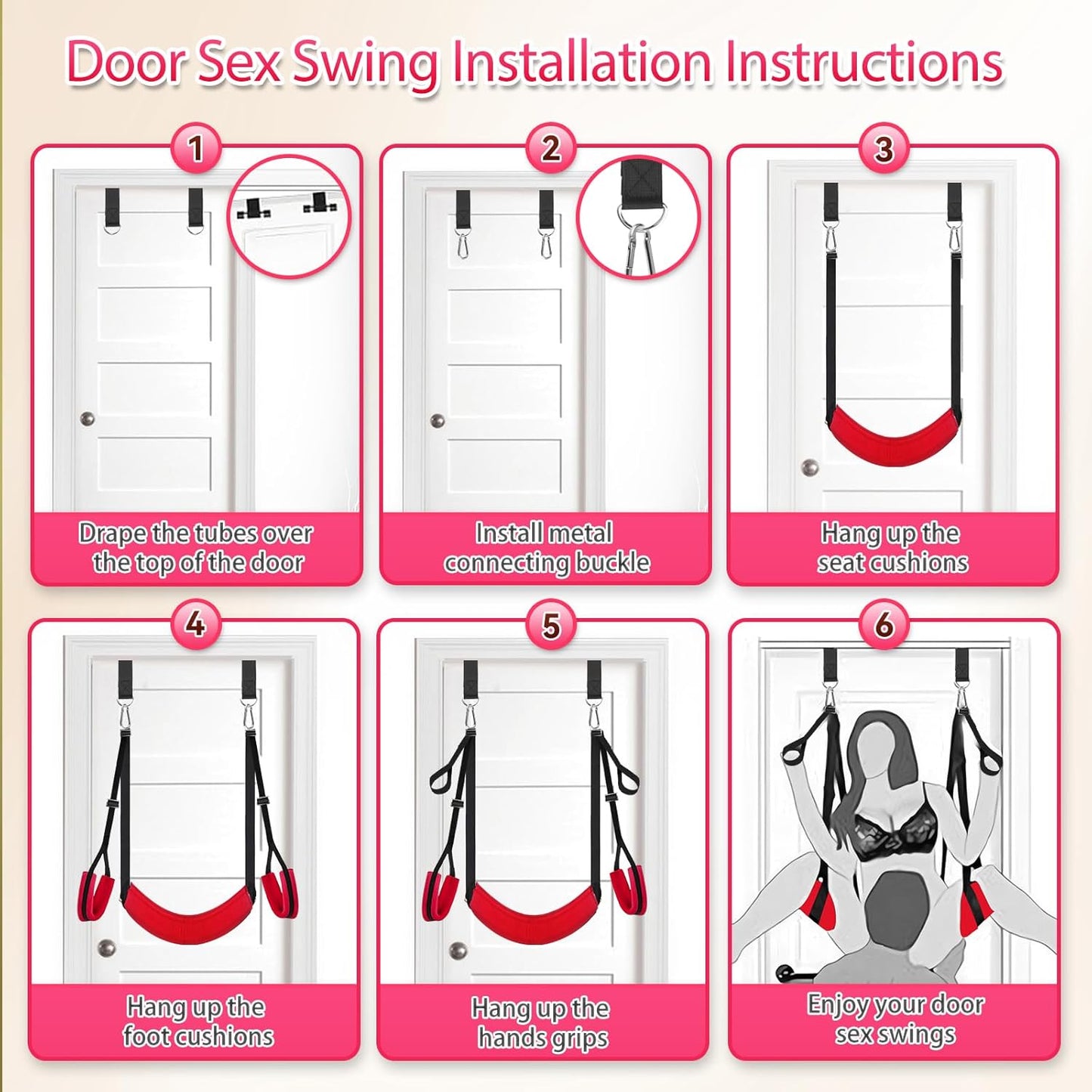 Sex Swing Adult Sex Toys Ceiling & Door Sex Swings BDSM Toy Set with Widened Thick Cushion Heavy Duty Hardware Buckle Adjustable Nylon Strap Comfortable Swing Sex Sling Hold up 400 Lbs