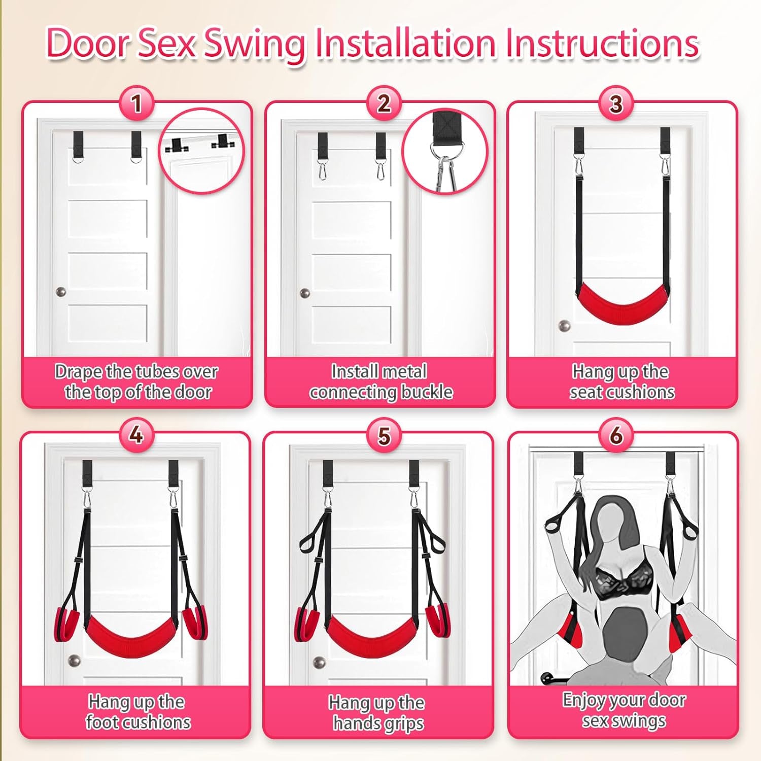 Sex Swing Adult Sex Toys Ceiling & Door Sex Swings BDSM Toy Set with Widened Thick Cushion Heavy Duty Hardware Buckle Adjustable Nylon Strap Comfortable Swing Sex Sling Hold up 400 Lbs