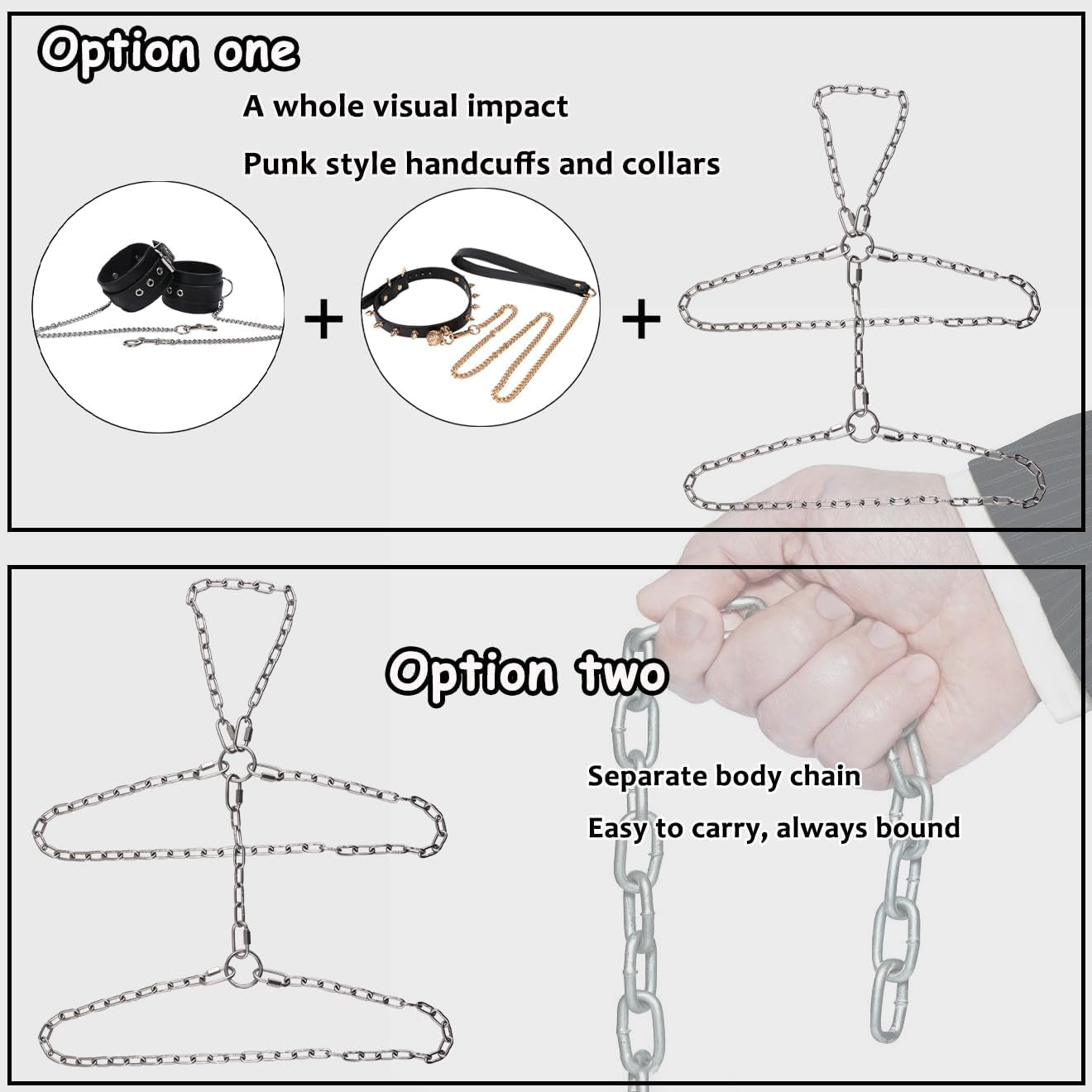 IronSilk BDSM Steel Chain Harness, Collar & Cuffs