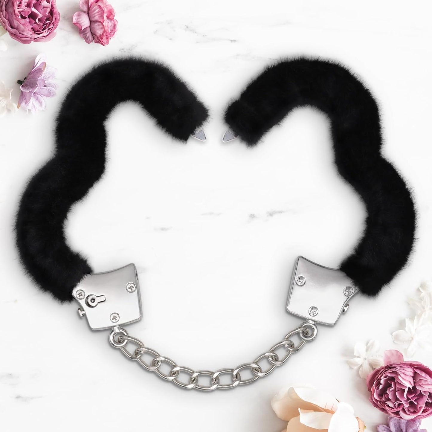 SableFur Fuzzy BDSM Handcuffs | Metal Bondage Cuffs with Keys